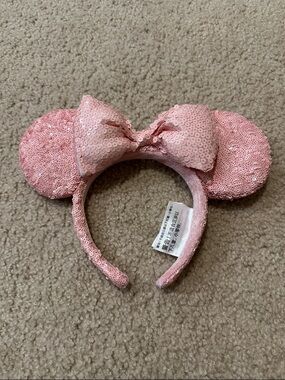 Disney Parks Original Design Millenial Pink Sequin Minnie Ears Headband
